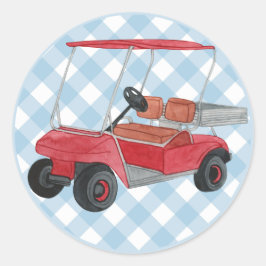 Golf Cart Kariert Blue White Preppy Country Club Runder Aufkleber