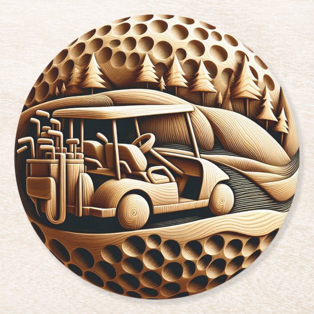 Golf Cart - Kunstvoll Golf spielen Runder Pappuntersetzer (Vorderseite)