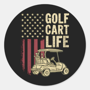 Golf Cart Life Usa Flag Funny Golfspiel Vater Husb Runder Aufkleber