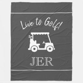 Golf Cart Live to Golf Mit Monogramm Grau & Weiß Fleecedecke