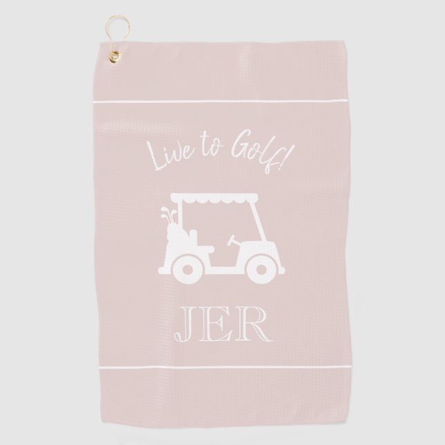 Golf Cart Live zu Golf Mit Monogramm Chic Pink Golfhandtuch (Vorderseite)