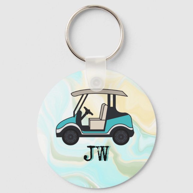 Golf Cart mit Monogramm für Golfer Schlüsselanhänger (Vorderseite)