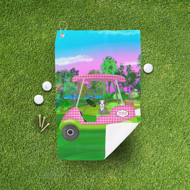 Golf Cart mit Niedlichem Schnauzer und Initialen Golfhandtuch (Von Creator hochgeladen)