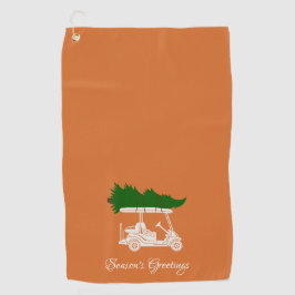 Golf Cart mit Weihnachtsbaum | Christmas Orange Golfhandtuch