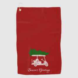 Golf Cart mit Weihnachtsbaum | Crimson Red Golfhandtuch