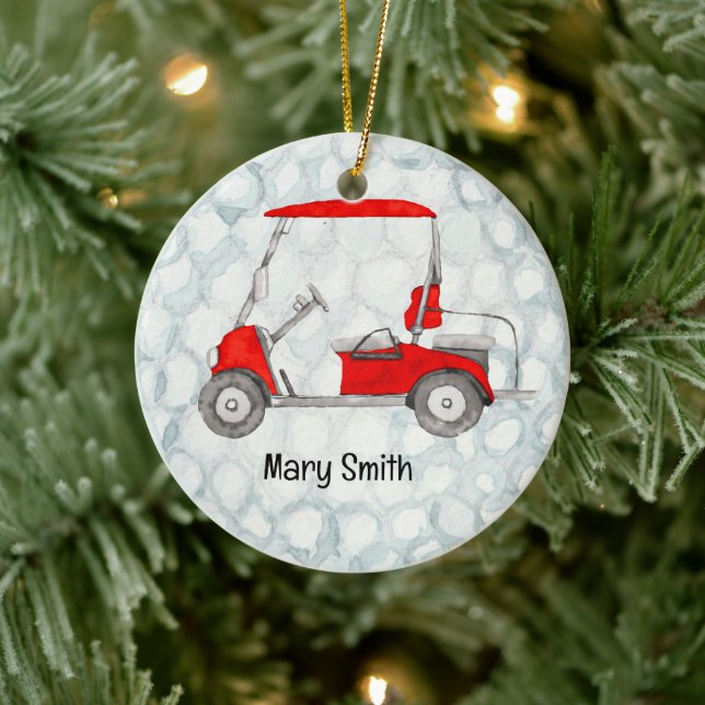 Golf Cart on Golf Ball Hintergrund Keramik Ornament (Baum)