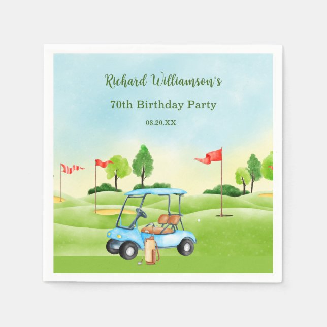 Golf Cart Scenic Custom 70th Birthday Serviette (Vorderseite)