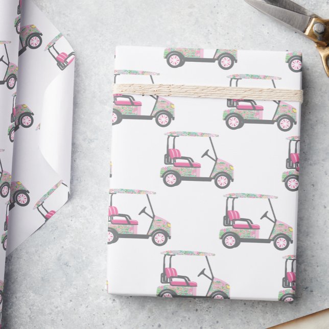 Golf Cart von Pink und Green Palm Beach Geschenkpapier (Von Creator hochgeladen)