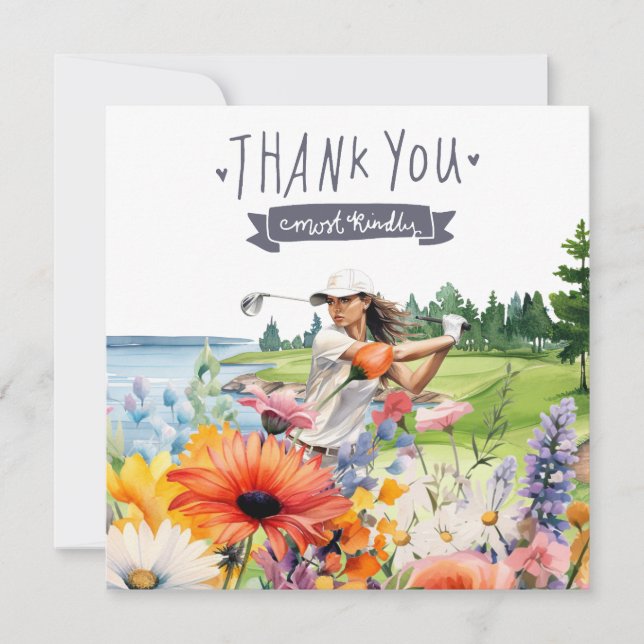 Golf Carte de remerciements avec fleurs aquarelle (Devant)