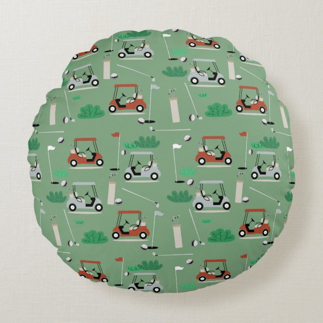 Golf Carts Modernes Golfer Golf Theme Muster Rundes Kissen (Vorderseite)