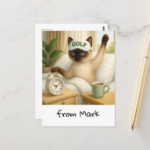 Golf Cat Liebhaber ist im Bett Postkarte