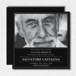 Golf Celebration of Life Schwarze Foto-Gedenkeinla Einladung