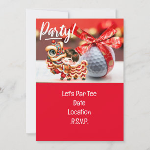 Golf Chinesisches Neujahr mit Ball und rotem Band Einladung