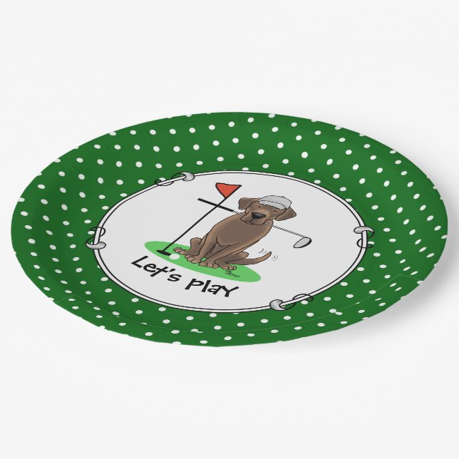 Golf Chocolate Labrador Retriever Dog - Niedlich Pappteller (Schrägansicht)
