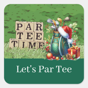 Golf Christmas Lass Par Tee mit Golftasche Quadratischer Aufkleber