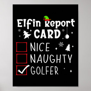Golf Christmas Nice Naughty Funny Xmas Liste Golfe Poster