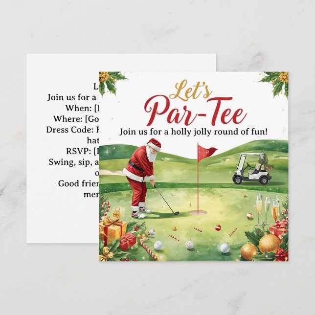 Golf Christmas Party Let’s Par tee with Santa  Einladung (Vorne/Hinten)