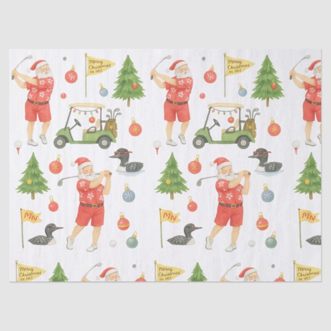 Golf Christmas Santa Claus Golfing in Minnesota Seidenpapier (Vorderseite)