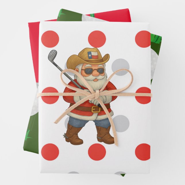 Golf Christmas Santa Claus Texas Golfer Geschenkpapier Set (Beispiel)