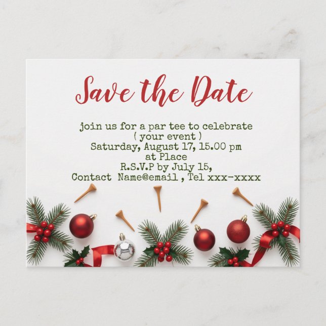 Golf Christmas save the date with golf themed Postkarte (Vorderseite)