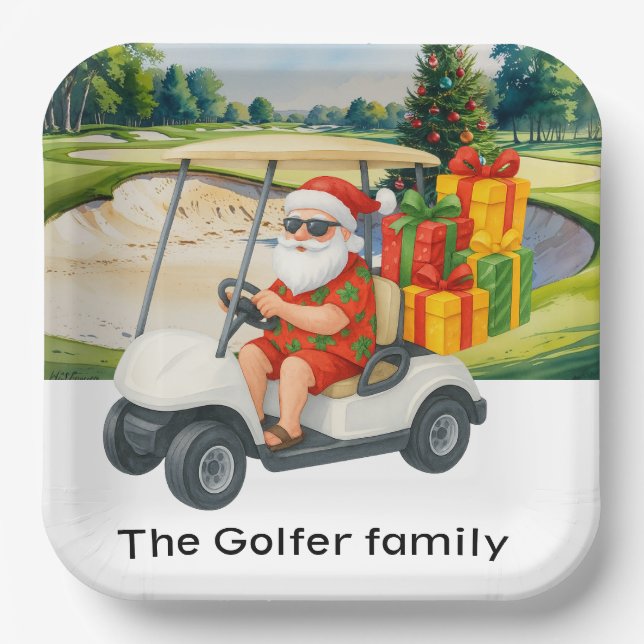 Golf Christmas Summer July Hawaii golfing themed  Pappteller (Vorderseite)