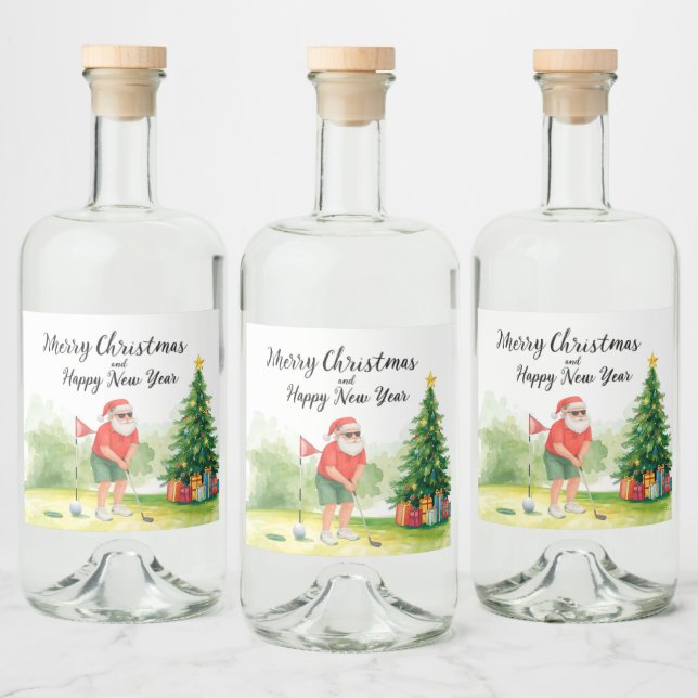 Golf Christmas themed for golfer on course Alkoholflaschenetikett (Flaschen)