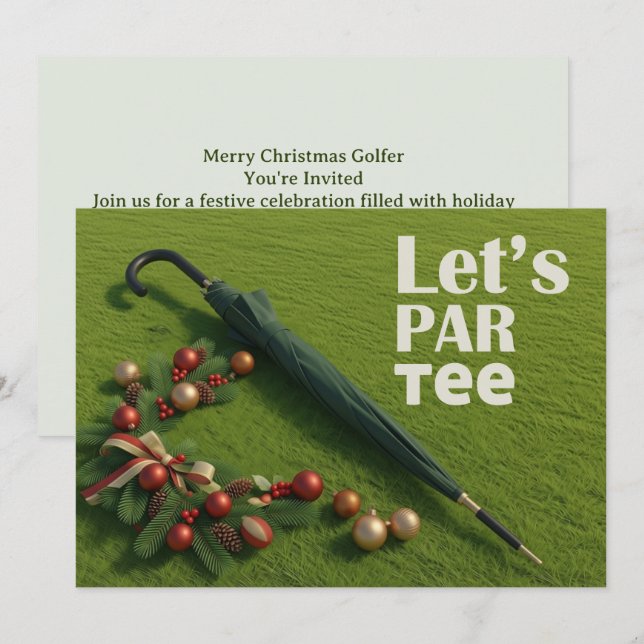 Golf Christmas themed with golf umbrella  Einladung (Vorne/Hinten)