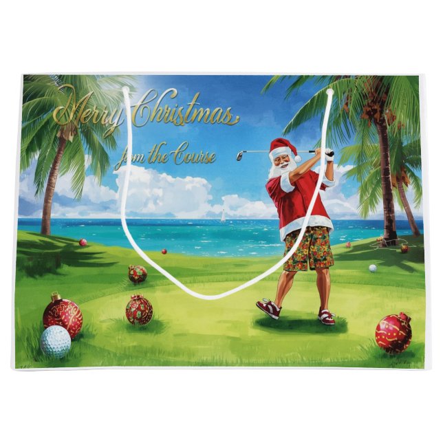 Golf Christmas themed with Santa Claus Große Geschenktüte (Vorderseite)