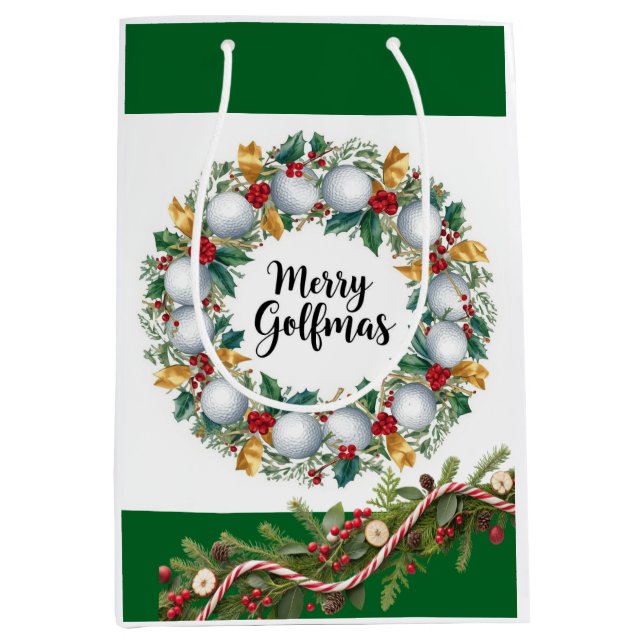 Golf Christmas themed with Wreath  Mittlere Geschenktüte (Vorderseite)