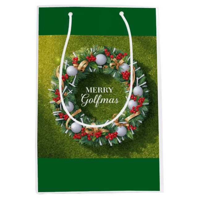 Golf Christmas themed with Wreath  Mittlere Geschenktüte (Vorderseite)