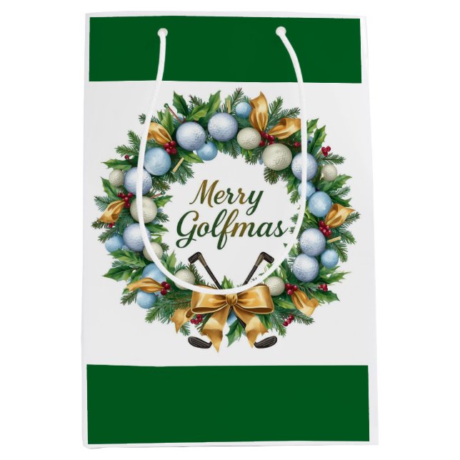 Golf Christmas themed with Wreath  Mittlere Geschenktüte (Vorderseite)