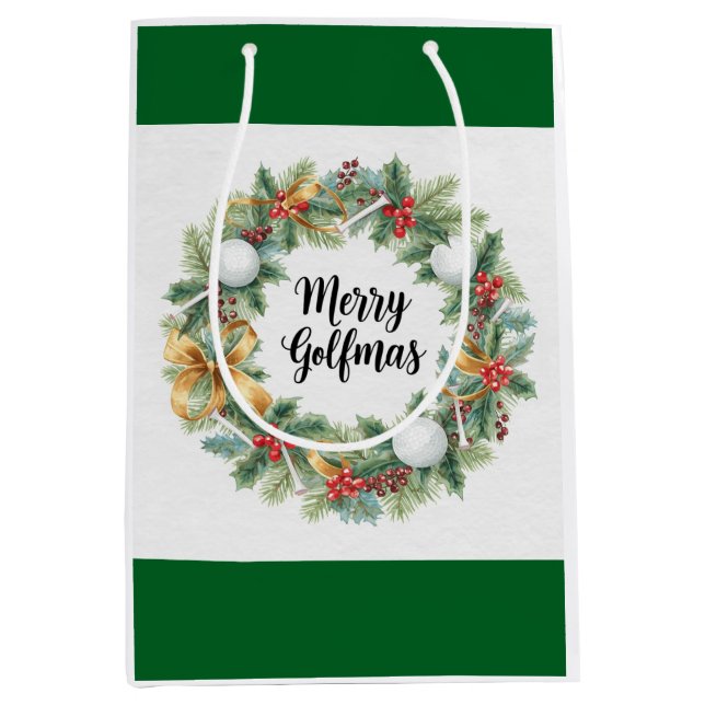 Golf Christmas themed with Wreath  Mittlere Geschenktüte (Vorderseite)