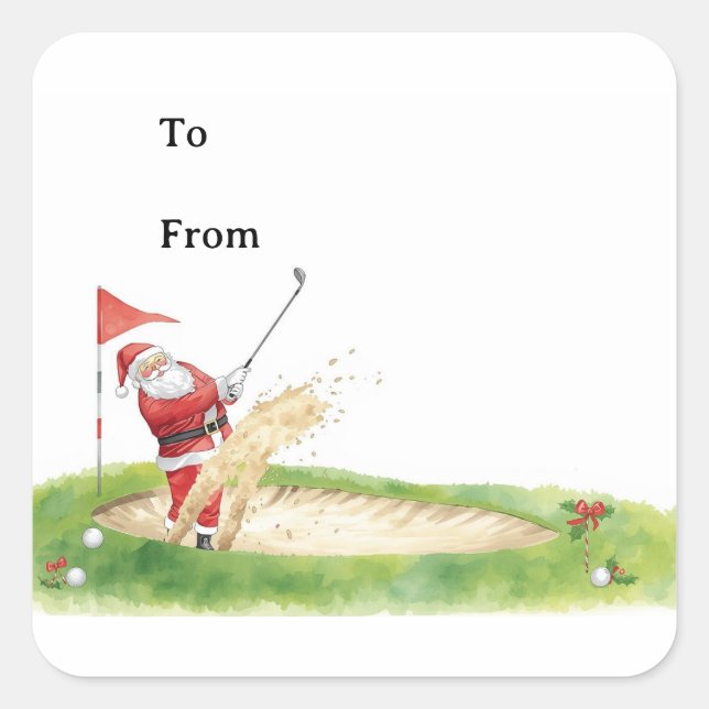 Golf Christmas with Santa Claus golfing  Quadratischer Aufkleber (Vorderseite)