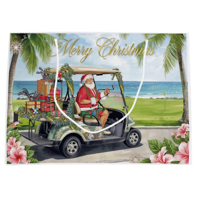 Golf Christmas with Santa Claus in Hawaii Große Geschenktüte (Vorderseite)