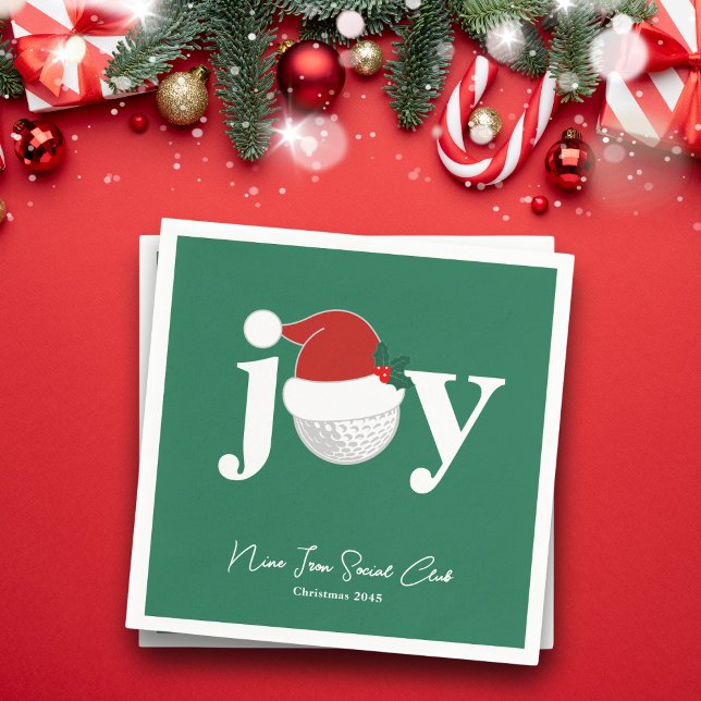 Golf Club Holiday Joy Typography Festive Green Serviette (Modern holiday napkin with a golf twist 🎄
Add your name, club, or event details)