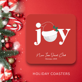 Golf Club Holiday Joy Typography Festive Red Rechteckiger Pappuntersetzer