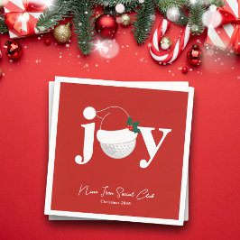 Golf Club Holiday Joy Typography Festive Red  Serviette