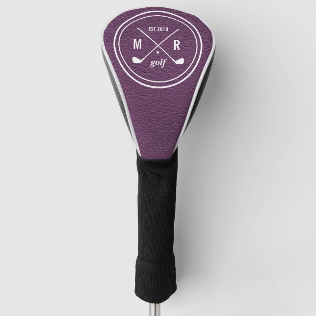 Golf Club Logo Monogramm Lila Leder Headcover (Vorderseite)