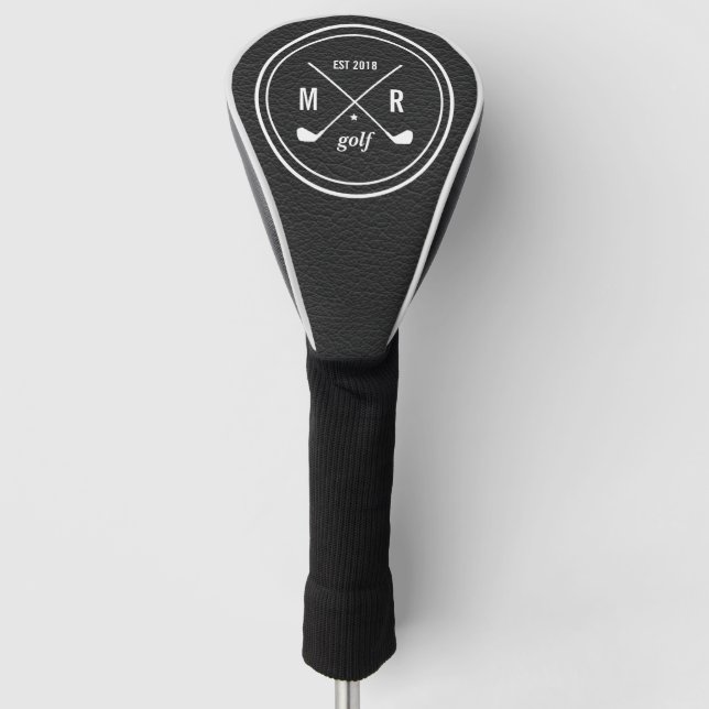 Golf Club Logo monogramm schwarzes Leder Headcover (Vorderseite)