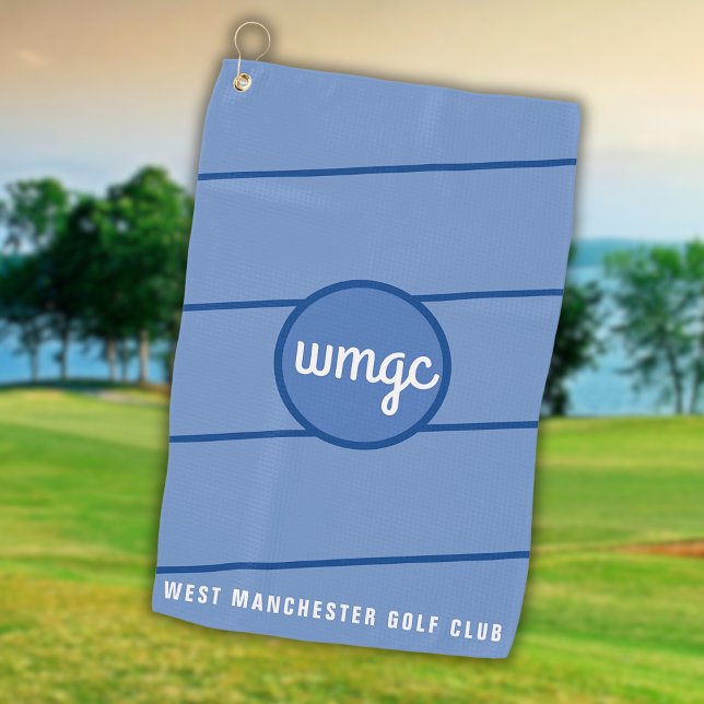Golf Club Name Blue Stripes Golf Handtuch (Customize your towel with your golf club name and monogram.)