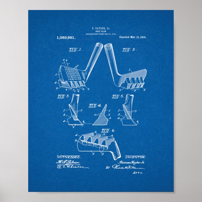 Golf Club Patent - Blueprint Poster (Vorne)