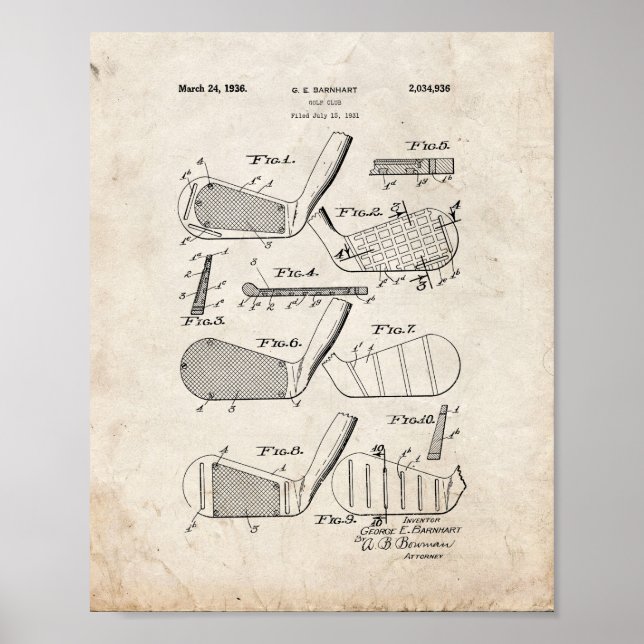 Golf Club Patent - Old Look Poster (Vorne)