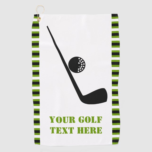 Golf Club und Ball schwarz, grün, weiß Streifen Golfhandtuch (Vorderseite)