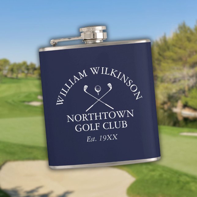 Golf Club und Name des Mitglieds Navy Blue Flachmann (Golf Club And Member Name Navy Blue Flask)