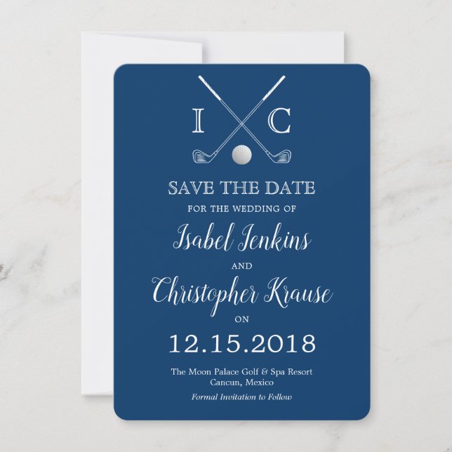 Golf Clubs Blue Monogram Wedding Save the Dates Date (Vorderseite)