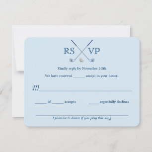 Golf Clubs Blue Striping Wedding RSVP Card 4.25x5. Karte