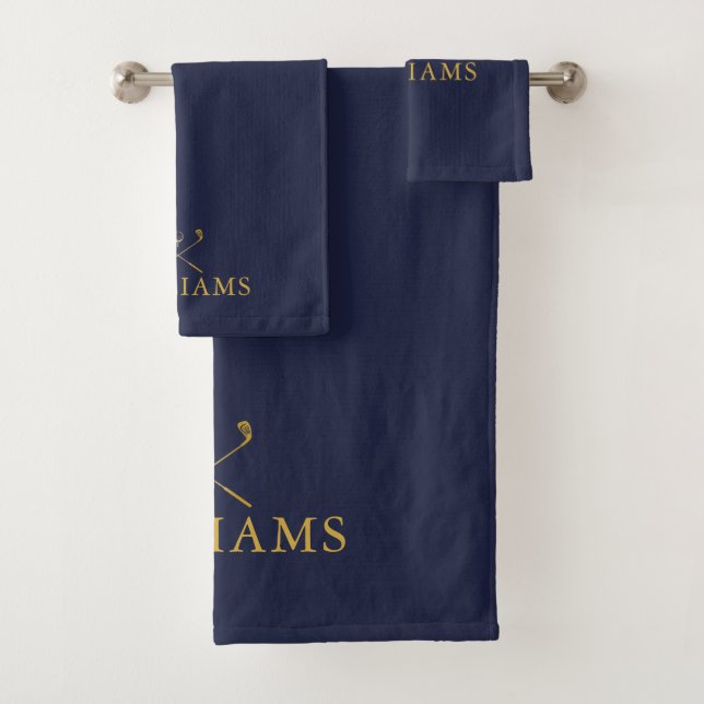 Golf Clubs mit Personalisiertem Namen für Navy Blu Badhandtuch Set (Insitu)