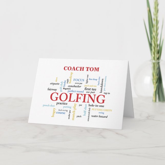 Golf Coach Individuelle Name Vielen Dank in Worten Dankeskarte (Vorderseite)