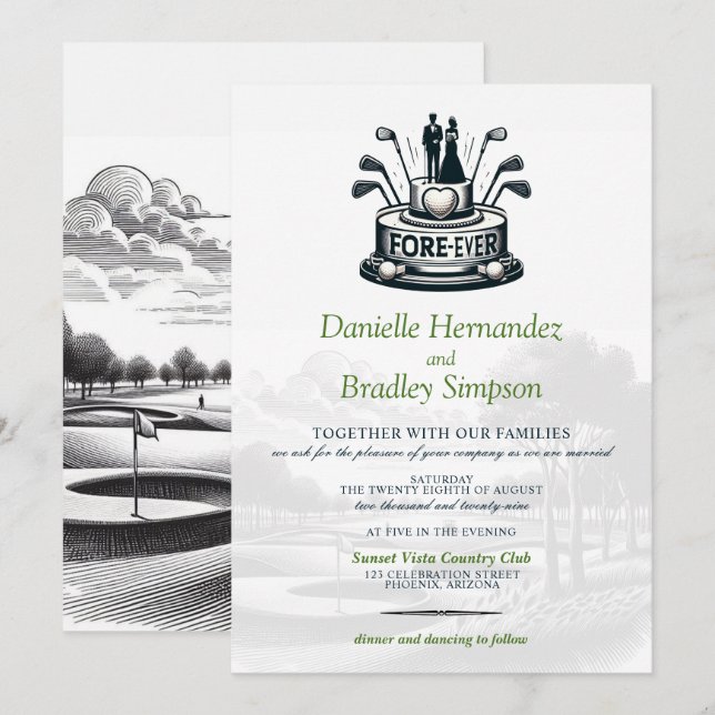 Golf Couple Faire-part de mariage (Devant / Derrière)