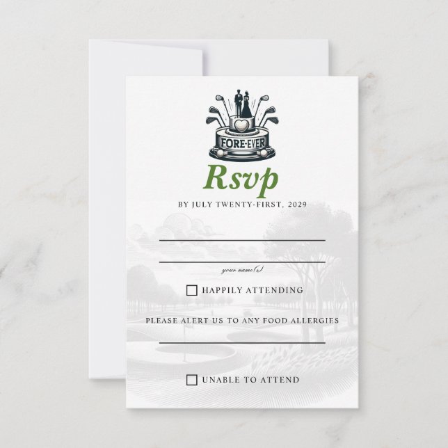 Golf Couple Wedding RSVP Karte (Vorderseite)
